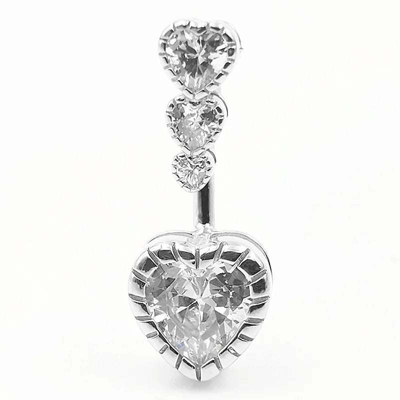 925 Silver Heart Belly Button Rings Navel Piercing