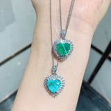 925 Silver Heart Paraiba Tourmaline Diamond Pendant Necklace