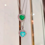 925 Silver Heart Paraiba Tourmaline Diamond Pendant Necklace
