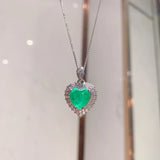 925 Silver Heart Paraiba Tourmaline Diamond Pendant Necklace