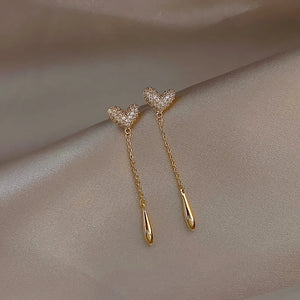 925 Silver Diamond Heart Drop Earrings Tassel Jewelry Christmas Gift