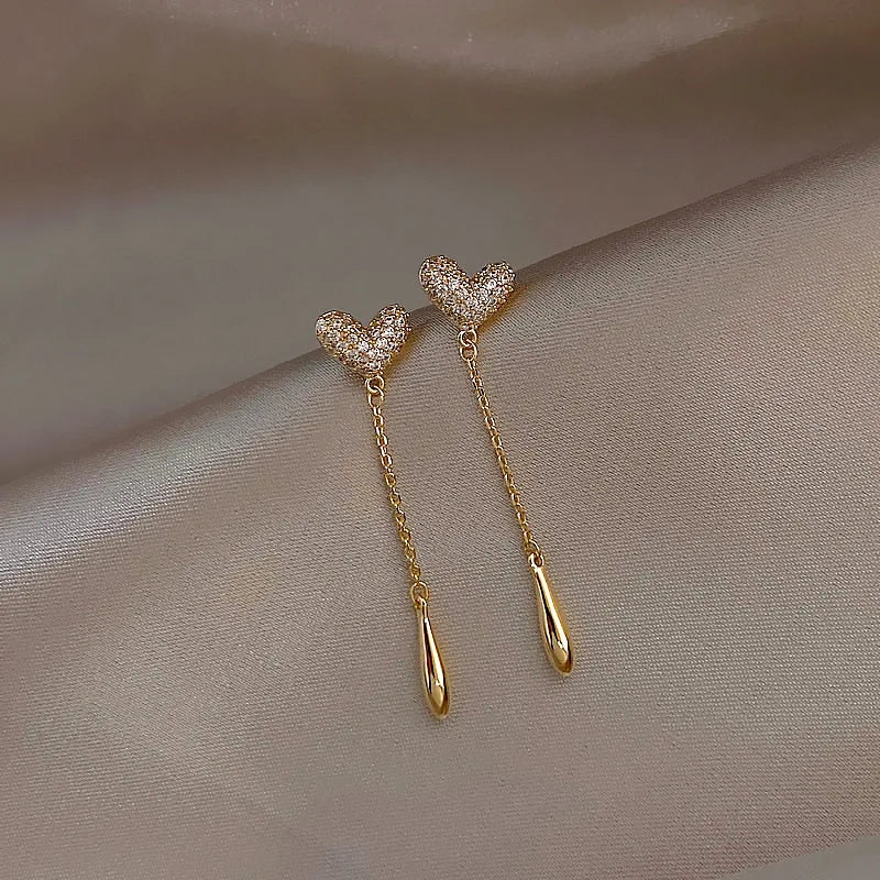 925 Silver Diamond Heart Drop Earrings Tassel Jewelry Christmas Gift