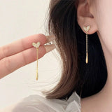 925 Silver Diamond Heart Drop Earrings Tassel Jewelry Christmas Gift