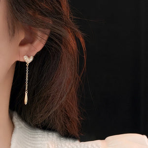 925 Silver Diamond Heart Drop Earrings Tassel Jewelry Christmas Gift