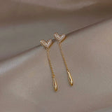 925 Silver Diamond Heart Drop Earrings Tassel Jewelry Christmas Gift