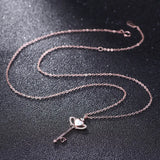 925 Silver Heart Shell Crown Key Pendant Necklace for Women