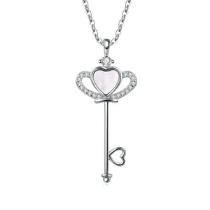 925 Silver Heart Shell Crown Key Pendant Necklace for Women