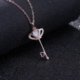 925 Silver Heart Shell Crown Key Pendant Necklace for Women