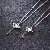 925 Silver Heart Shell Crown Key Pendant Necklace for Women