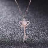 925 Silver Heart Shell Crown Key Pendant Necklace for Women