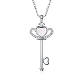 925 Silver Heart Shell Crown Key Pendant Necklace for Women