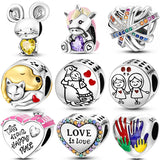 925 Sterling Silver Heart Pendant Charm Beads for Bracelet Necklace