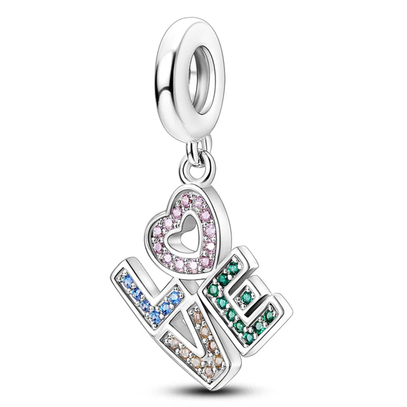 925 Sterling Silver Heart Pendant Charm Beads for Bracelet Necklace