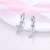 925 Silver Heart Cross Hoop Earrings Zirconia Women Jewelry