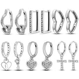 925 Silver Heart Cross Hoop Earrings Zirconia Women Jewelry