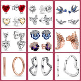 925 Silver Heart & Star Earrings Rose Stud Flower Pansy Women Jewelry Gift
