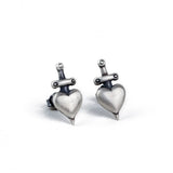 925 Silver Heart Sword Stud Earrings Vintage Jewelry for Women