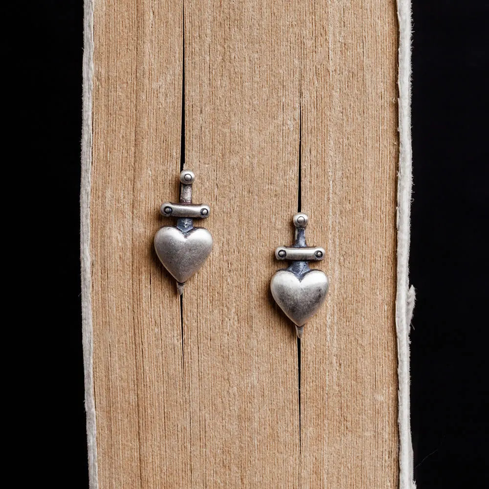925 Silver Heart Sword Stud Earrings Vintage Jewelry for Women