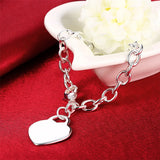 925 Silver Heart Tag Pendant Bracelet Women Charm Wedding Jewelry