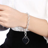 925 Silver Heart Tag Pendant Bracelet Women Charm Wedding Jewelry