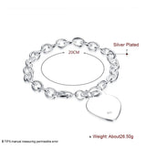 925 Silver Heart Tag Pendant Bracelet Women Charm Wedding Jewelry