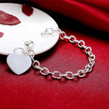 925 Silver Heart Tag Pendant Bracelet Women Charm Wedding Jewelry