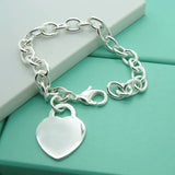 925 Silver Heart Tag Pendant Bracelet Women Charm Wedding Jewelry