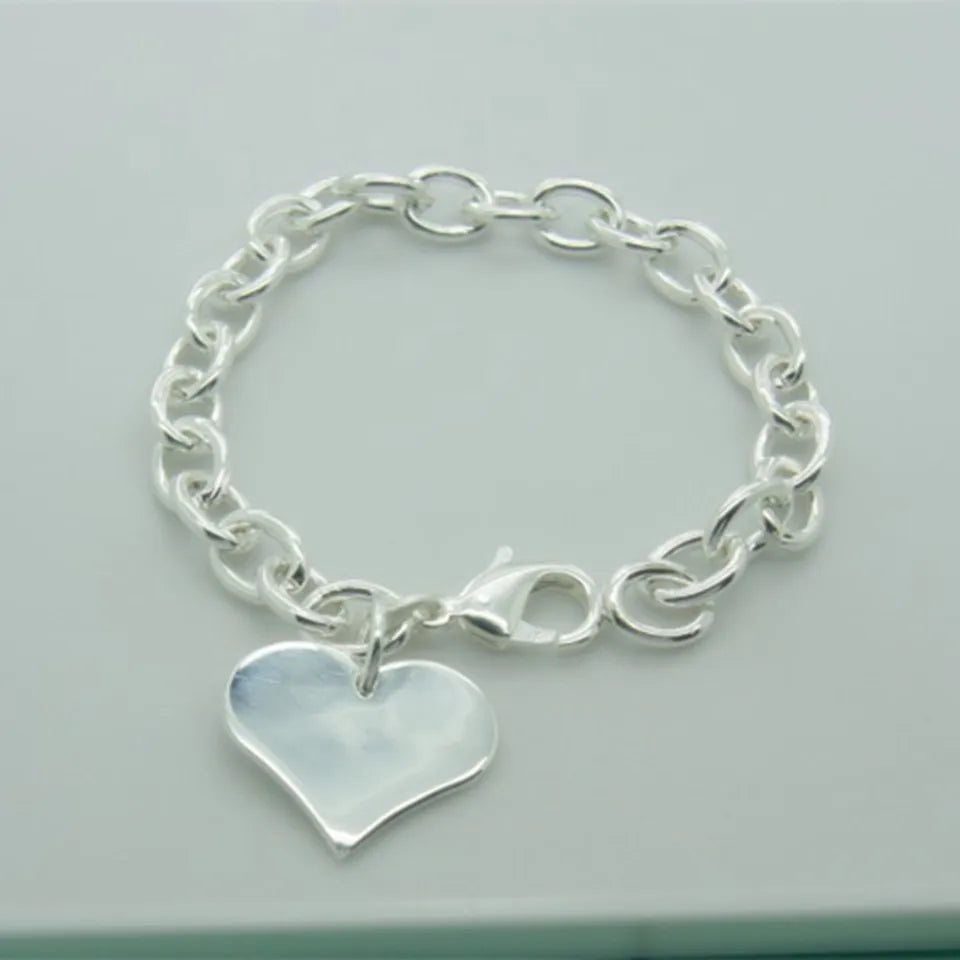 925 Silver Heart Tag Pendant Bracelet Wedding Engagement Gift