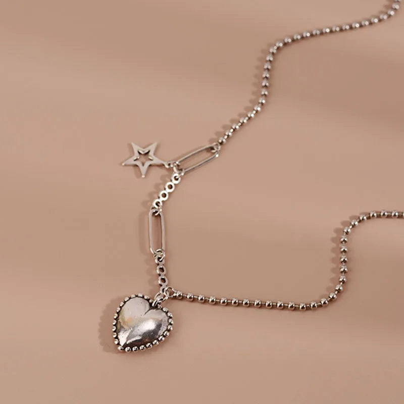 925 Silver Heart Tassel Choker Necklace For Women Fine Jewelry