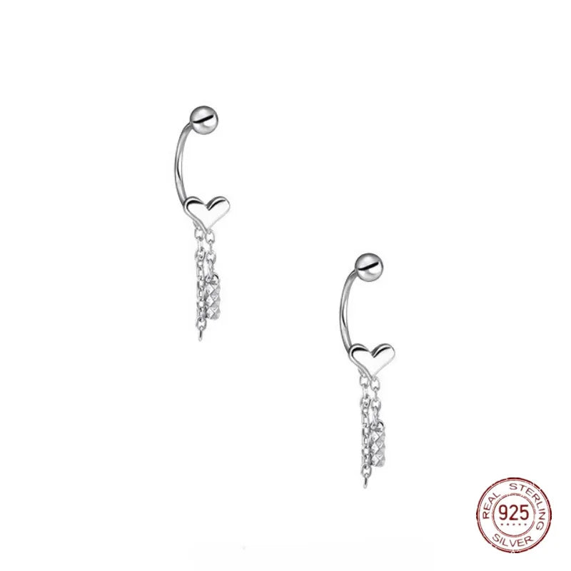 925 Silver Heart Tassel Drop Earrings Women Trending Love Shape Summer Jewelry
