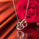 925 Silver Double Heart Ring Necklace Pendant Women's Jewelry