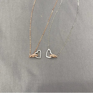 925 Silver Double Heart Ring Necklace Pendant Women's Jewelry