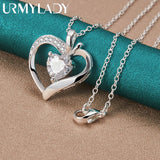 925 Silver Heart Zircon Charm Pendant Necklace Chain for Women