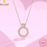 925 Silver Zircon Heart Pendant Necklace Women Rose Plating Jewelry