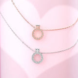 925 Silver Zircon Heart Pendant Necklace Women Rose Plating Jewelry