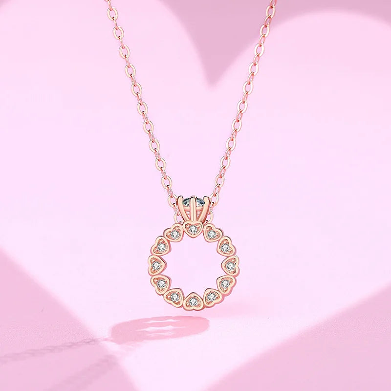 925 Silver Zircon Heart Pendant Necklace Women Rose Plating Jewelry
