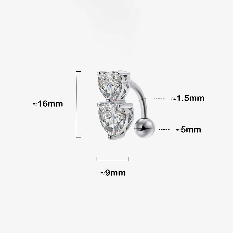 925 Silver Heart Zircon Navel Belly Button Piercing Women Jewelry