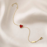 925 Silver Heart-shaped Agate Bracelet Summer Red Heart Jewelry