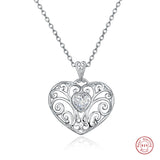 925 Silver Heart-shaped Hollow Vine Zircon Pendant Necklace Women
