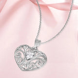 925 Silver Heart-shaped Hollow Vine Zircon Pendant Necklace Women