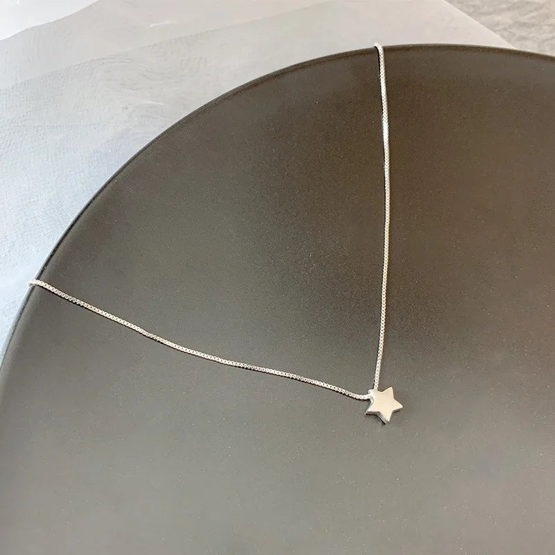 925 Silver Heart Necklace Star Pendant Clavicle Chain