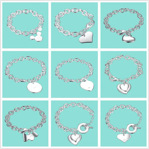 925 Silver Heart/Round/Mickey Pendant Bracelet For Woman Charm Wedding Jewelry