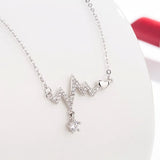 925 Silver Heartbeat Necklace with Single Diamond
