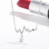 925 Silver Heartbeat Necklace with Single Diamond