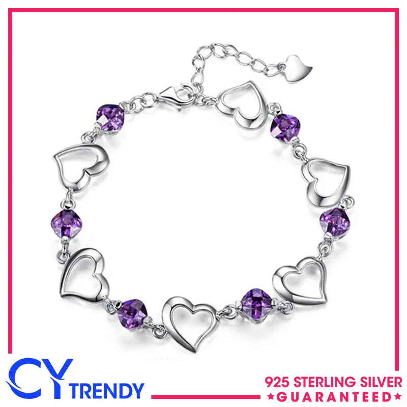 925 Silver Hearts Zircon Adjustable Chain Women's Bracelet