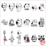 925 Silver Hedgehog Koala Pig Duck Squirrel Charm Bead Bracelet DIY
