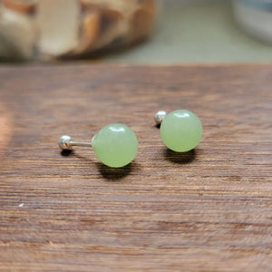 925 Silver Hetian Jade Circle Stud Earrings Retro Geometry Mini Earring