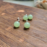 925 Silver Hetian Jade Circle Stud Earrings Retro Geometry Mini Earring