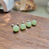 925 Silver Hetian Jade Circle Stud Earrings Retro Geometry Mini Earring