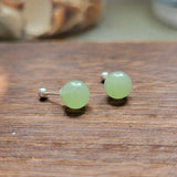 925 Silver Hetian Jade Circle Stud Earrings Retro Geometry Mini Earring